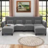 280 cm Ecksofa mit 2 Ottomane U-förmiges modulares Sofa mit USB- & Type-C-Ladeanschlüssen 4-Sitzer Sofa-Set Grau