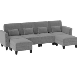 280 cm Ecksofa mit 2 Ottomane U-förmiges modulares Sofa mit USB- & Type-C-Ladeanschlüssen 4-Sitzer Sofa-Set Grau