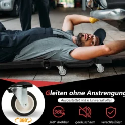 108 cm faltbares Rollbrett Werkstatt Montagerollbrett mit gepolstertem Kopfstütze Schwarz