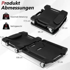 108 cm faltbares Rollbrett Werkstatt Montagerollbrett mit gepolstertem Kopfstütze Schwarz
