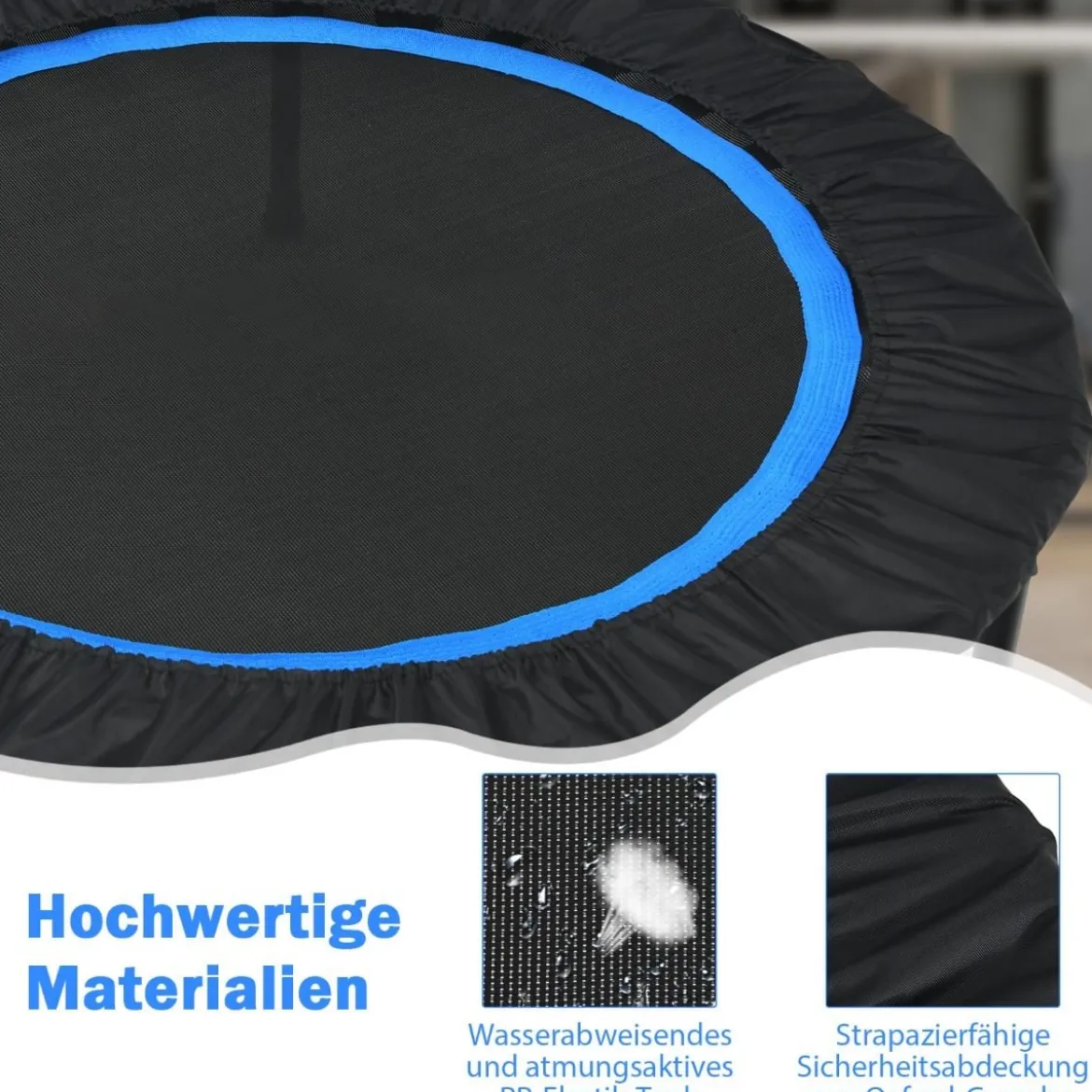 φ101cm Fitmess Trampolin Mini Trampolin mit höhenverstellbarm Haltegriff & 2 Widerstandsbändern