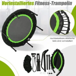 φ101cm Fitmess Trampolin Mini Trampolin mit höhenverstellbarm Haltegriff & 2 Widerstandsbändern