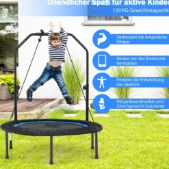 φ101cm Fitmess Trampolin Mini Trampolin mit höhenverstellbarm Haltegriff & 2 Widerstandsbändern