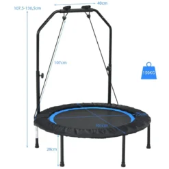 φ101cm Fitmess Trampolin Mini Trampolin mit höhenverstellbarm Haltegriff & 2 Widerstandsbändern