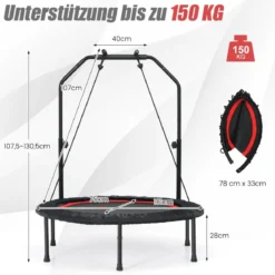 φ101cm Fitmess Trampolin Mini Trampolin mit höhenverstellbarm Haltegriff & 2 Widerstandsbändern