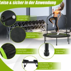 φ101cm Fitmess Trampolin Mini Trampolin mit höhenverstellbarm Haltegriff & 2 Widerstandsbändern
