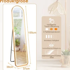 155 cm Ganzkörperspiegel mit Goldenem Alurahmen & Explosionssicherer Folie Standspiegel