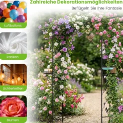 213 cm Gartenlauben-Futterstation robuster Gartenbogen mit Wasserschale Gittertablett Fettfutterspender Schwarz
