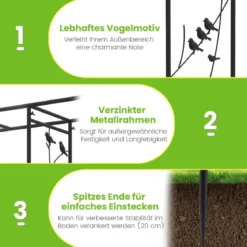 213 cm Gartenlauben-Futterstation robuster Gartenbogen mit Wasserschale Gittertablett Fettfutterspender Schwarz