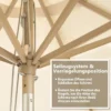 270 cm Gartenschirm aus Holz Beidseitig um 30° Knickbar Beige
