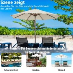 270 cm Gartenschirm aus Holz Beidseitig um 30° Knickbar Beige