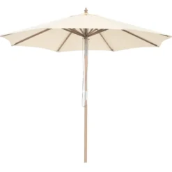 270 cm Gartenschirm aus Holz Beidseitig um 30° Knickbar Beige