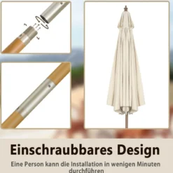 300 cm Gartenschirm aus Holz Beidseitig um 30° Knickbar Beige