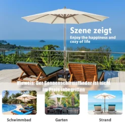 300 cm Gartenschirm aus Holz Beidseitig um 30° Knickbar Beige