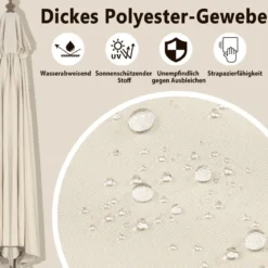 300 cm Gartenschirm aus Holz Beidseitig um 30° Knickbar Beige