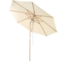 300 cm Gartenschirm aus Holz Beidseitig um 30° Knickbar Beige