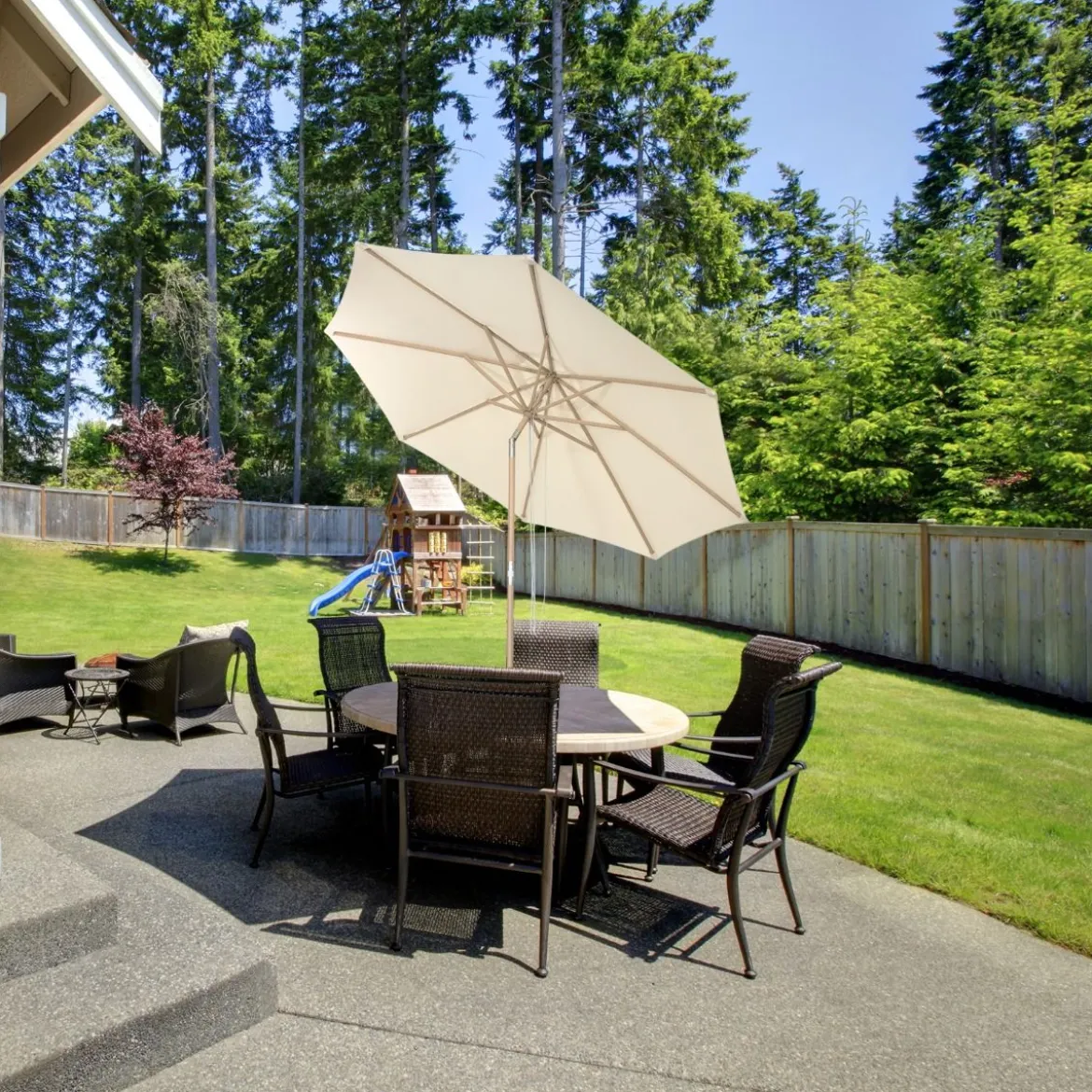300 cm Gartenschirm aus Holz Beidseitig um 30° Knickbar Beige