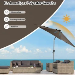 Ø300cm Gartenschirm Sonnenschirm mit 112 LED-Leuchten Kaffee