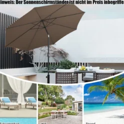 Ø300cm Gartenschirm Sonnenschirm mit 112 LED-Leuchten Kaffee