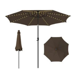 Ø300cm Gartenschirm Sonnenschirm mit 112 LED-Leuchten Kaffee