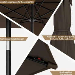 Ø300cm Gartenschirm Sonnenschirm mit 112 LED-Leuchten Kaffee