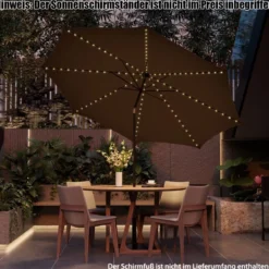 Ø300cm Gartenschirm Sonnenschirm mit 112 LED-Leuchten Kaffee