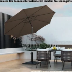 Ø300cm Gartenschirm Sonnenschirm mit 112 LED-Leuchten Kaffee