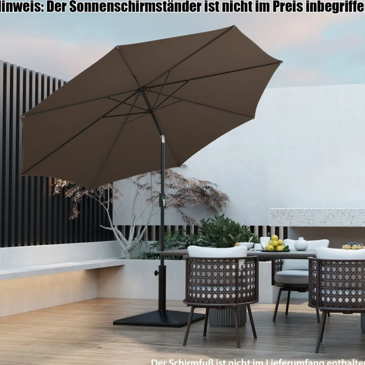 Ø300cm Gartenschirm Sonnenschirm mit 112 LED-Leuchten Kaffee