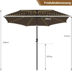 Ø300cm Gartenschirm Sonnenschirm mit 112 LED-Leuchten Kaffee