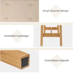 100 Cm Gepolsterte Bambus Bank Kunstleder Schuhbank Bettbank Für Schlafzimmer Esszimmer Flur Beige