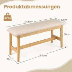 100 Cm Gepolsterte Bambus Bank Kunstleder Schuhbank Bettbank Für Schlafzimmer Esszimmer Flur Beige