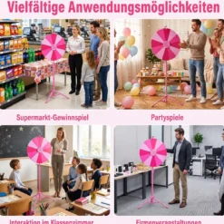 60 cm Glücksrad mit 12 Fächern & Klappbarem Höhenverstellbarem Dreibein-Ständer Rosa