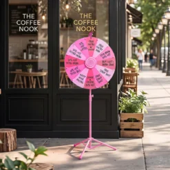 60 cm Glücksrad mit 12 Fächern & Klappbarem Höhenverstellbarem Dreibein-Ständer Rosa