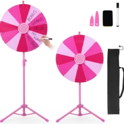 60 cm Glücksrad mit 12 Fächern & Klappbarem Höhenverstellbarem Dreibein-Ständer Rosa