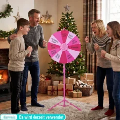 60 cm Glücksrad mit 12 Fächern & Klappbarem Höhenverstellbarem Dreibein-Ständer Rosa