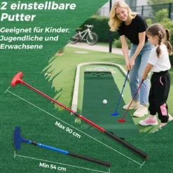 332 cm Golf Puttingmatte mit 2 Verstellbaren Puttern & 6 Bällen & 12 Lochabdeckungen Tragbare Golfmatte