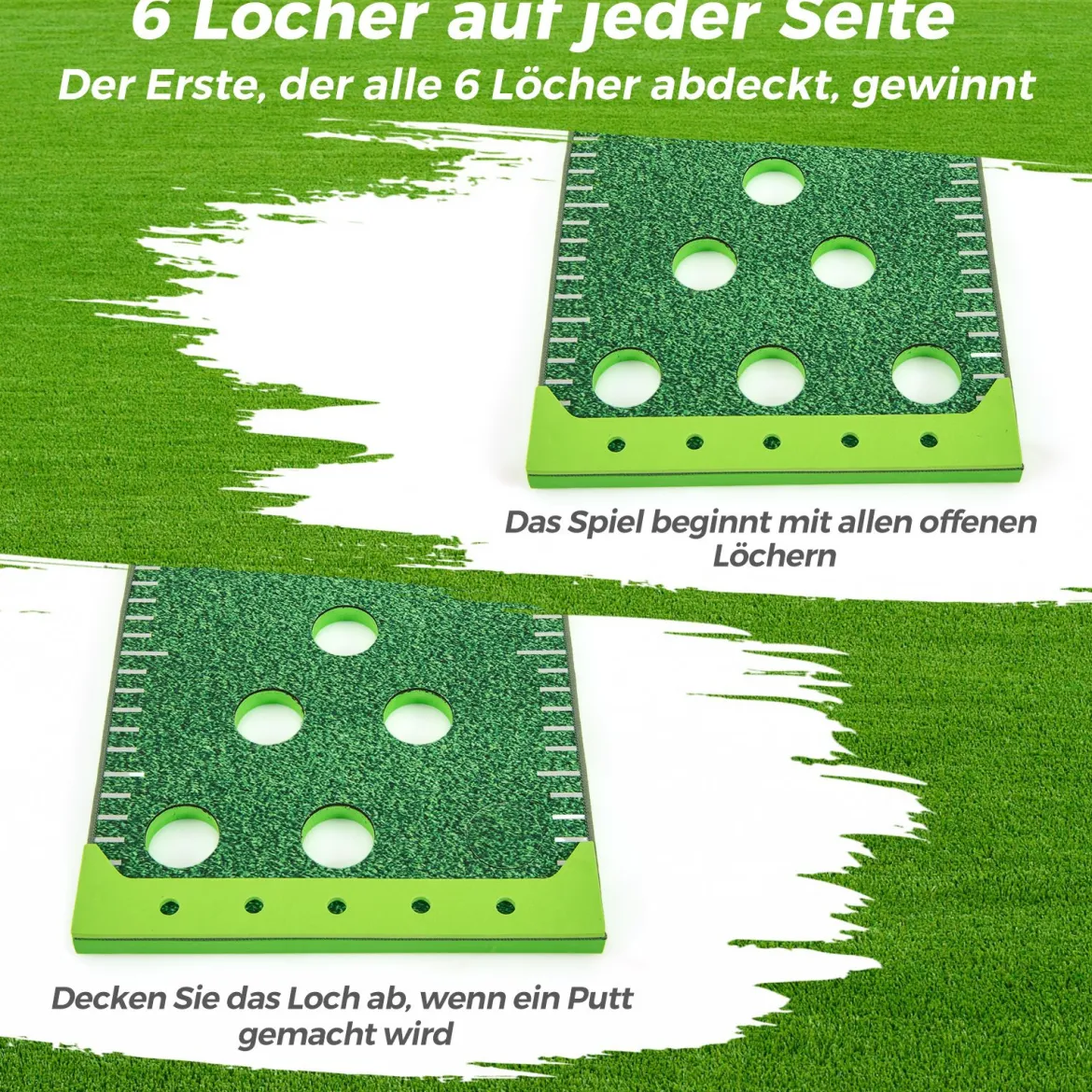 332 cm Golf Puttingmatte mit 2 Verstellbaren Schlägern & 6 Bällen Golf Übungsmatte Golf