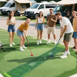 332 cm Golf Puttingmatte mit 2 Verstellbaren Schlägern & 6 Bällen Golf Übungsmatte Golf