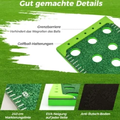 332 cm Golf Puttingmatte mit 2 Verstellbaren Schlägern & 6 Bällen Golf Übungsmatte Golf