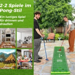 332 cm Golf Puttingmatte mit 2 Verstellbaren Schlägern & 6 Bällen Golf Übungsmatte Golf