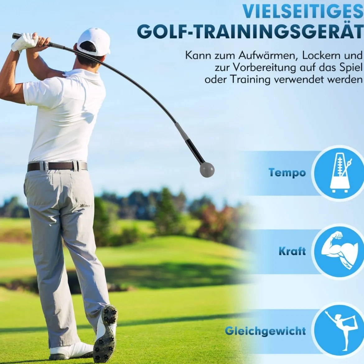 120cm Golfschwungtrainer-Hilfe mit Gewichts-Kopf Golf Trainingshilfe Schwungtrainer Grau