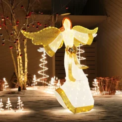 160 cm großer beleuchteter Weihnachtsengel Leuchtende Engelsfigur mit Heiligenschein Warmweiß