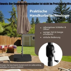 470 cm Großer Doppel-Terrassenschirm mit 48 Solar-LED-Lichtern & Kurbel Außenschirm Schirmständer nicht enthalten