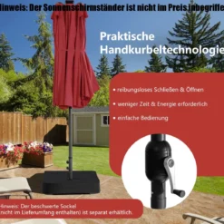 470 cm Großer Doppel-Terrassenschirm mit 48 Solar-LED-Lichtern & Kurbel Außenschirm Schirmständer nicht enthalten