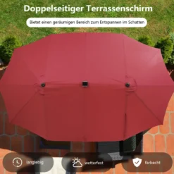 470 cm Großer Doppel-Terrassenschirm mit 48 Solar-LED-Lichtern & Kurbel Außenschirm Schirmständer nicht enthalten