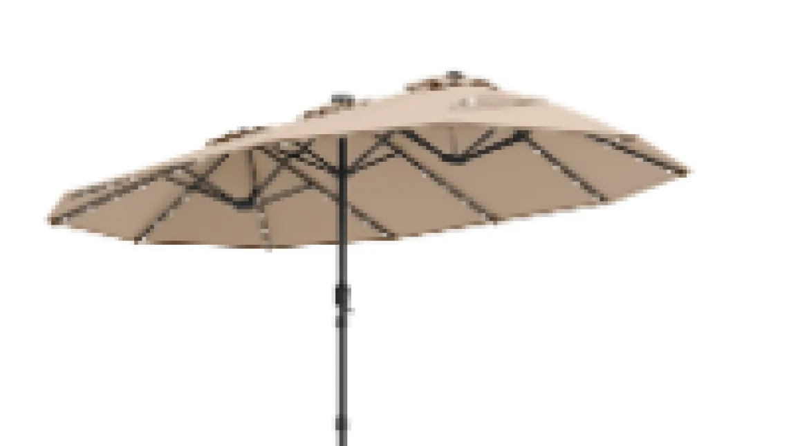 470 cm Großer Doppel-Terrassenschirm mit 48 Solar-LED-Lichtern & Kurbel Außenschirm Schirmständer nicht enthalten