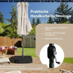 470 cm Großer Doppel-Terrassenschirm mit 48 Solar-LED-Lichtern & Kurbel Außenschirm Schirmständer nicht enthalten