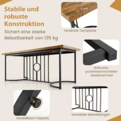 180 cm großer Esstisch für 6–8 Personen rechteckiger Küchentisch aus Holz