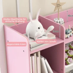 142 cm großer Spielzeugschrank 4-stufiges Kinderregal mit 8 herausnehmbaren Behältern & Bücherregal Rosa