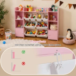 142 cm großer Spielzeugschrank 4-stufiges Kinderregal mit 8 herausnehmbaren Behältern & Bücherregal Rosa